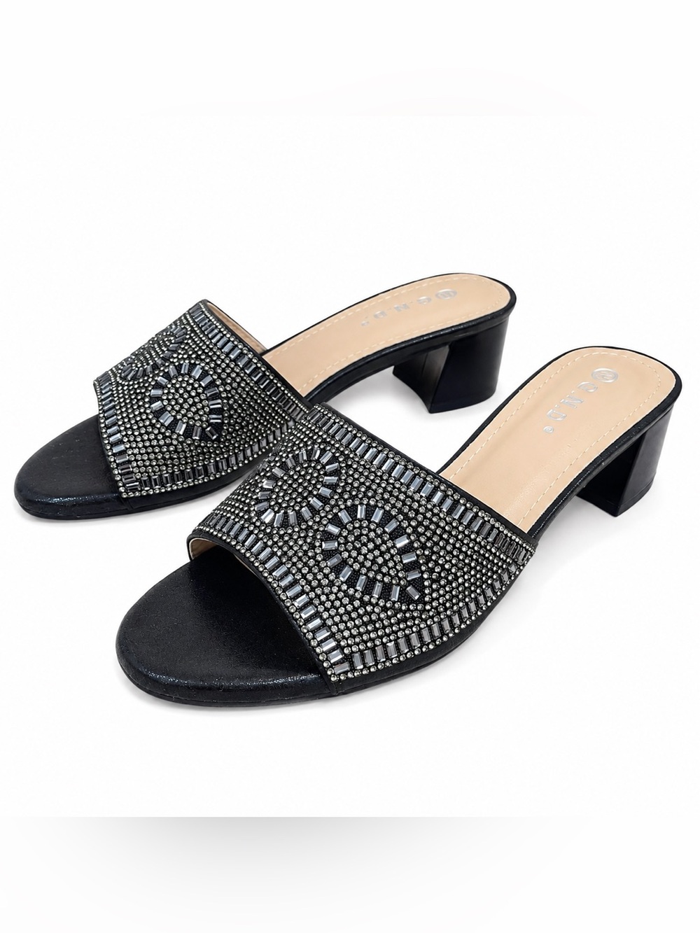 Women's Black Beaded Slide Sandals